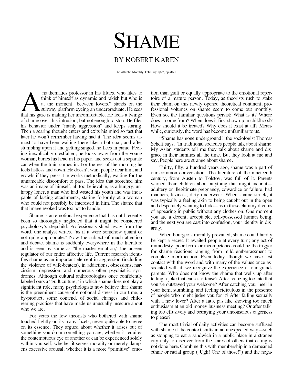 Shame cover